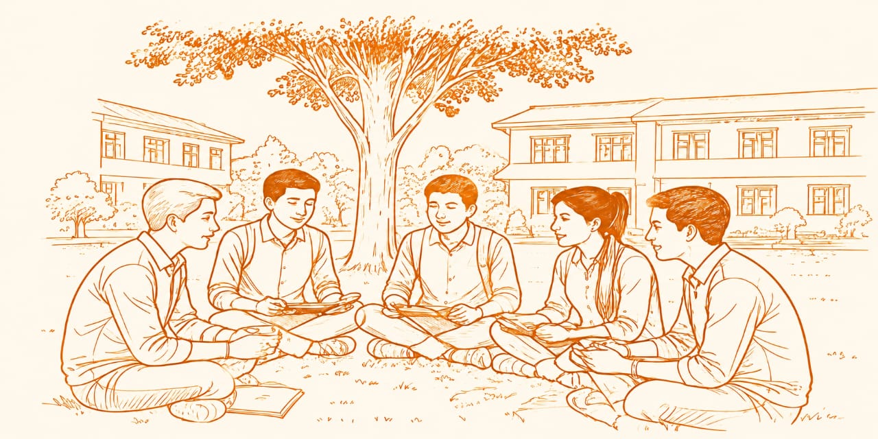 Students sitting under a tree in self-reflection
